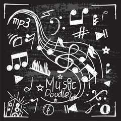 set of music doodle vector in black background