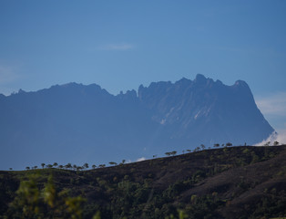 Obraz premium Mt. Kinabalu view in the morning with clear blue sky.