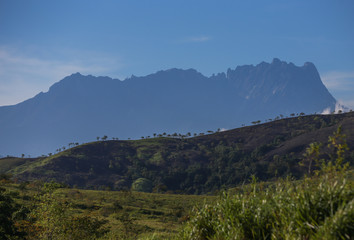Mt. Kinabalu view in the morning with clear blue sky.