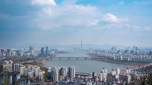 4K,Time lapse. The Han River Scenic Area in Seoul, the capital of South Korea.