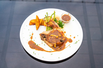 pork chop steak with gravy sauce