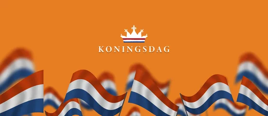 Fotobehang Koningsdag and  design template for poster, 27 april, waving netherlands flag, English translation   King's Day © HSNKRT