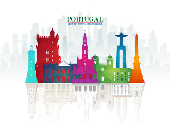 Portugal Landmark Global Travel And Journey paper background. Vector Design Template.used for your advertisement, book, banner, template, travel business or presentation.