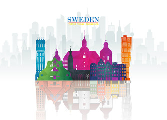 Sweden Landmark Global Travel And Journey paper background. Vector Design Template.used for your advertisement, book, banner, template, travel business or presentation.