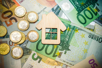 The symbol of the house stands on the background of the Euro 