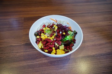 Mixed vegetable cereal salad is a food for happiness.