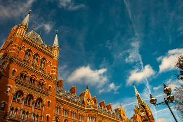 Architectural detail of the St. Pancras Renaissance hotel in London.