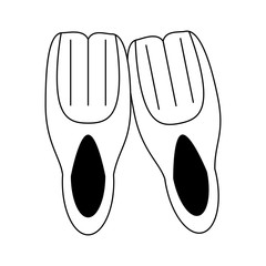 Diving fins equipment cartoon black and white