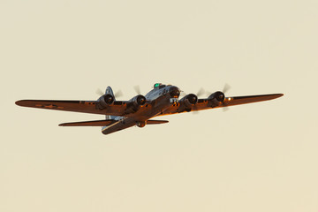 WWII bomber (B-17 Flying Fortress) in beautiful sunset light