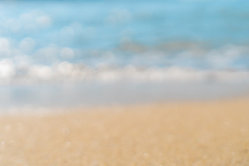 Fototapeta na wymiar Blur beach with bokeh blue color background.