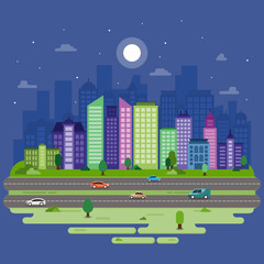 City Cityscape Skyline Landmark Building Traffic Street Illustration