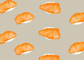 Japanese food style, Hand drawn of sushi salmon seamless pattern, Great for menu, Collection food concept, for background uses