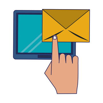 Tablet and email symbols blue lines