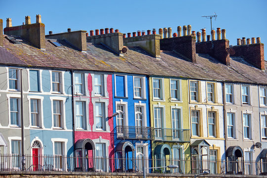 Colorful row houses seen in Wales, Great Britain