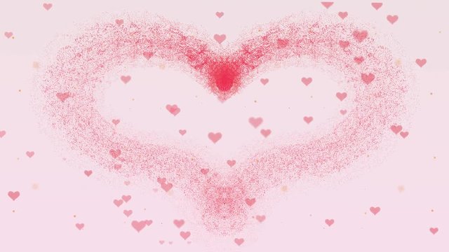 Beautiful flame-pink heart is appearing. Then the heart is dispersing. Valentine's Day heart made of pink splash isolated on light pink background. Share love. Action. Animation. 4K.