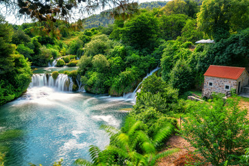 Panoramic landscape of Krka Waterfalls on the Krka river in Krka national park in Croatia. © InfiniteFlow