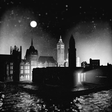 concept art of historical victorian era city with old plate photography style