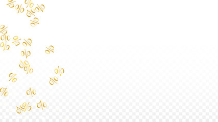 Luxury Vector Gold Percentage Sign Confetti on Transparent. Percent Sale Background. Business, Economics Print. Discount Illustration. Promotion Poster. Black Friday Banner. Special offer Template.