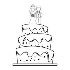 Wedding cake cartoon isolated in black and white