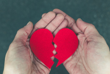 Broken heart in the hands - divorce concept