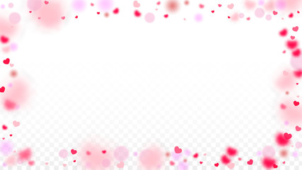 Hearts Confetti Falling Background. St. Valentine's Day pattern. Romantic Scattered Hearts Design Element. Love. Sweet Moment. Gift. Cute Element of Design for Sales or Celebration.
