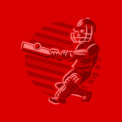The Vector sketch of cricket player with cricket bat in his hand