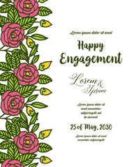Vector illustration text of happy engagement with ornate floral frame