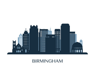 Naklejka premium Birmingham skyline, monochrome silhouette. Vector illustration.