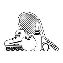 Sport game cartoons in black and white