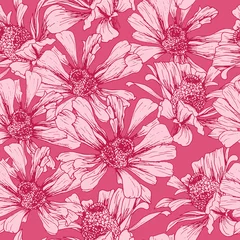 Foto op Plexiglas Romantic Pink Seamless Pattern for Valentines Day Holiday Wrapping Paper Design. Vector Feminine Floral Wallpaper Template with Helenium Autumnale Flower © ilonitta