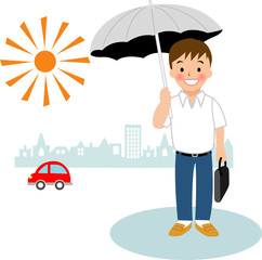 熱中症、暑さ対策をする男性サラリーマン