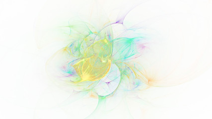 Fototapeta na wymiar Abstract transparent green and yellow crystal shapes. Fantasy light background. Digital fractal art. 3d