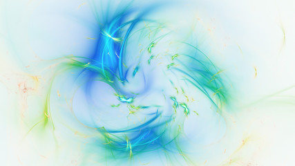 Fototapeta na wymiar Abstract transparent green and blue crystal shapes. Fantasy light background. Digital fractal art. 3d