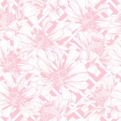 Romantic Pink Seamless Pattern for Valentines Day Holiday Wrapping Paper Design. Vector Feminine Floral Wallpaper Template with Helenium Autumnale Flower