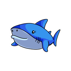 Fish monster cute blue shark swimming in deep sea