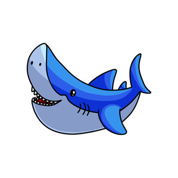 Happy cute colorful grey blue sea shark