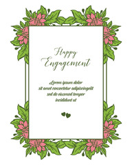 Vector illustration ornate of happy engagement with wreath frame style