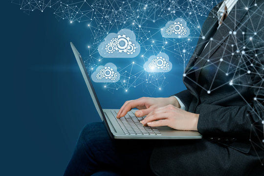 A businessman operating with the data storage working system.