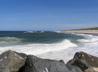 Rough sea and seagulls in Klitmøller, Jutland, Denmark