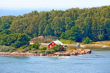 View from cruise ship in Aland Islands archipelago.