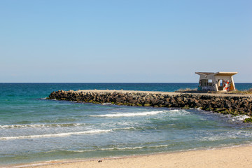 Fototapeta premium Pomorie, Bulgaria - March 28, 2019: Beautiful View To The Sea.