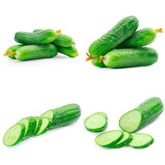 Collage of cucumber isolated on white