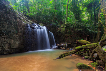 Hidden Beautiful waterfall in the Forrest, Beautiful waterfall with green moss 