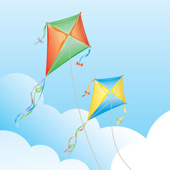 Flying kites.Kite above the clouds.Vector illustration of Kites in Air