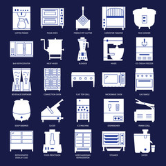 Restaurant kitchen equipment silhouette icon set in flat style