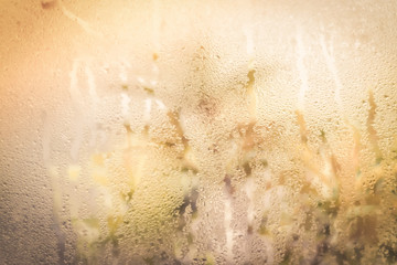 Drops of water on a window glass.blur nature summer background