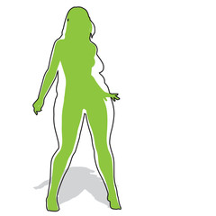 Vector conceptual fat overweight obese female vs slim fit healthy body after weight loss or diet with muscles thin young woman isolated. Fitness, nutrition or fatness obesity, health silhouette shape