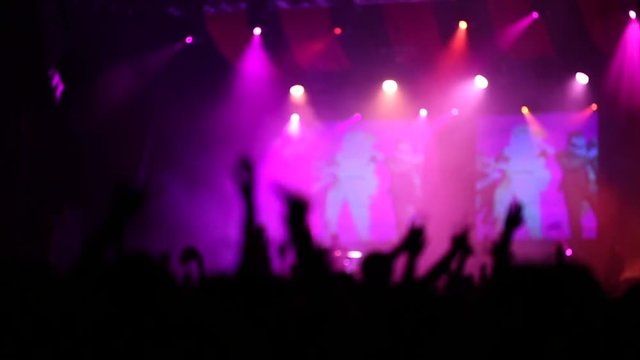 Dancing Crowd In Strobe Lights During Concert Show