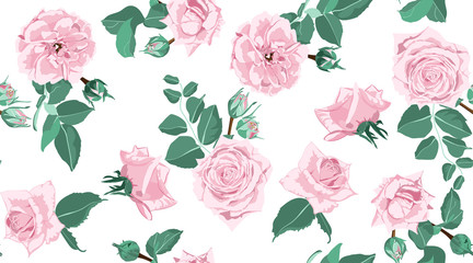 Seamless Floral Rose Pattern with Leaves.