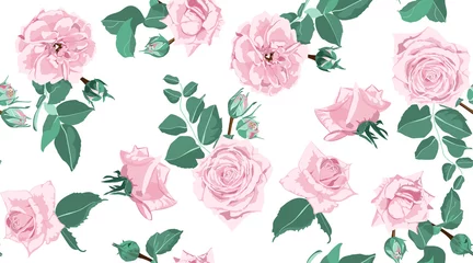 Foto op Plexiglas Seamless Floral Rose Pattern with Leaves. © ingara